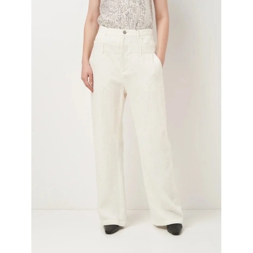 ZARA Doube-Waisted Linen Blend Wide Leg Trouser White Size M Trendy Blogger Fave